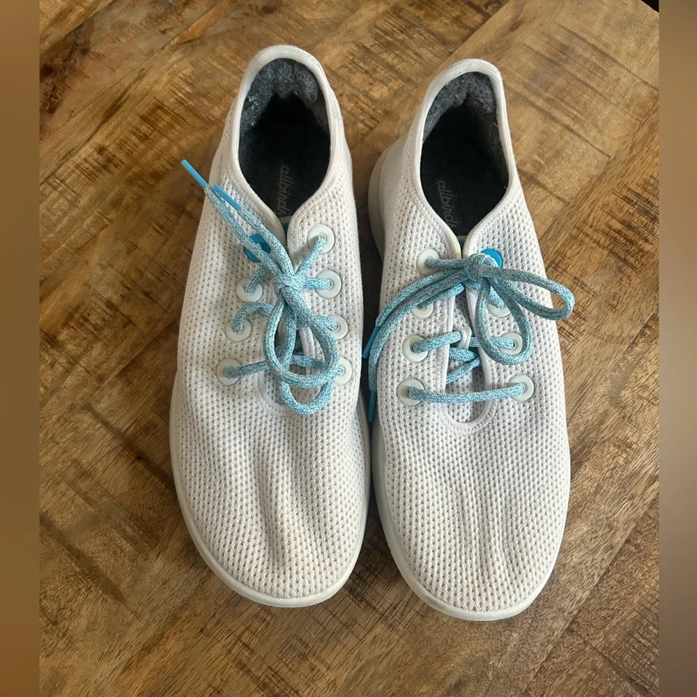 Allbirds White Sneakers with Light Blue Accents - Picture 2 of 9